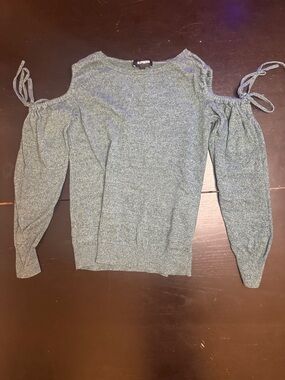 Express Teal Cold-Shoulder Tie-Sleeve Sweater